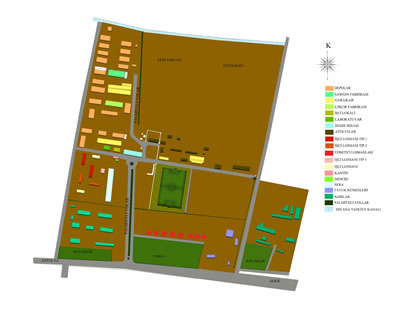 <p><strong>Plan  1.</strong> Yerleşkeye ait Vaziyet Planı (BATEM İşletme Arşivi’nde bulunan plandan okunaklı  hale getirilmiştir)</p>